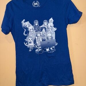 Teepublic Blue Graphic Tee with Anime Characters, Size M
